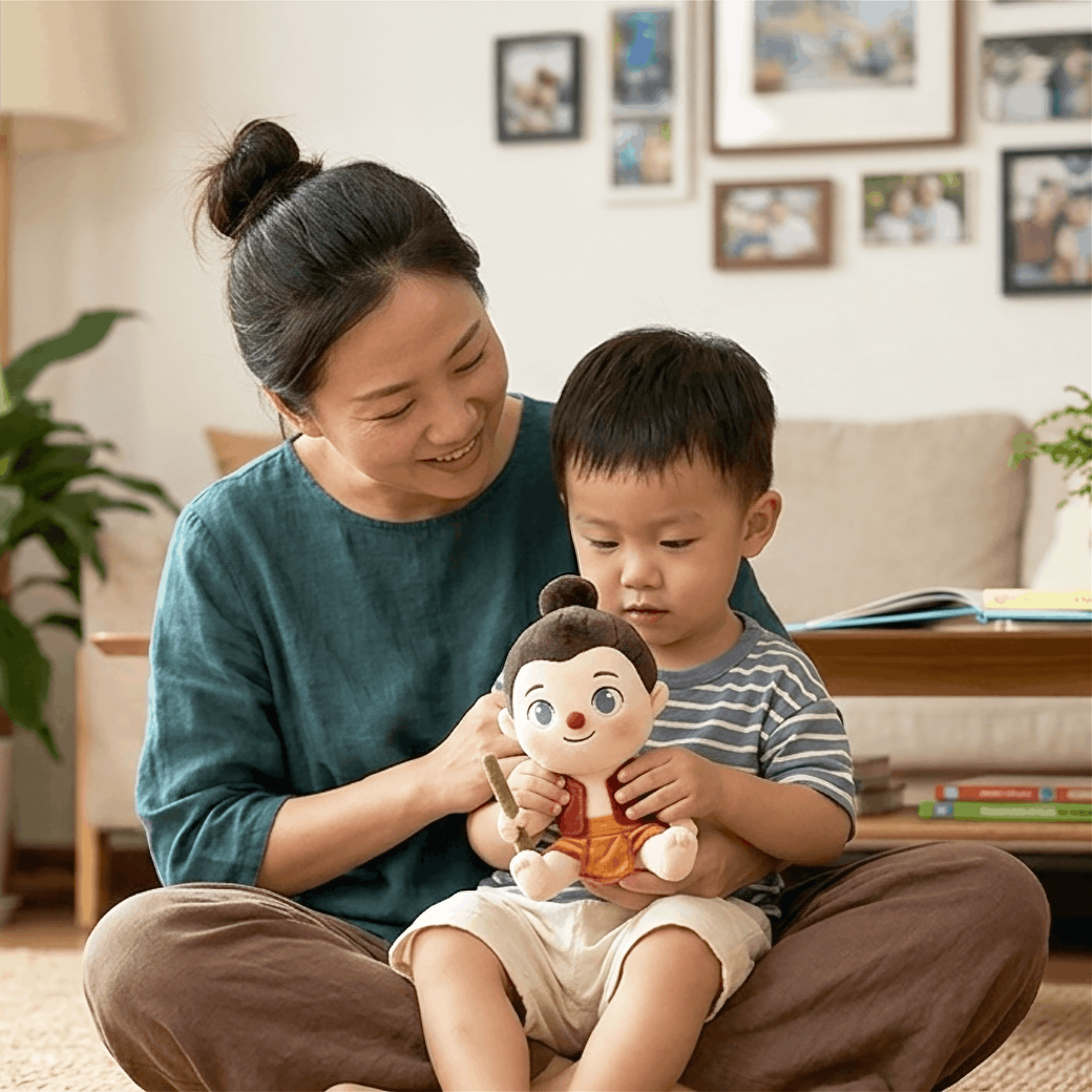 Mother and child with Origo plush